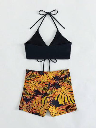 طقم تانكيني حريمي Swim طقم بكيني بحبال وسحاب ذو طبعة استوائية للصيف والشاطئ