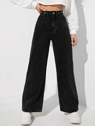 EZwear بنطلون جينز خصر عالي ساق عريضة