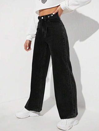 EZwear بنطلون جينز خصر عالي ساق عريضة