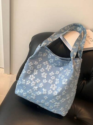 حقيبة يد نمط بريبي مزخرف بزهر مقبض مزدوج