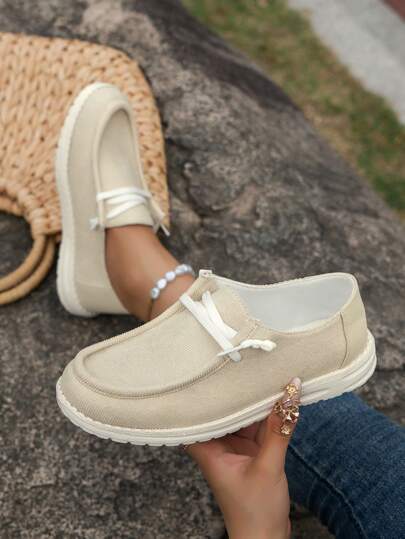 حذاء مبسط بتصميم رباط كاجوال رياضي خارجي نسيج قطن نساء