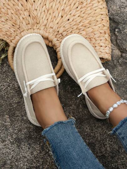 حذاء مبسط بتصميم رباط كاجوال رياضي خارجي نسيج قطن نساء