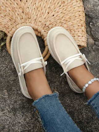 حذاء مبسط بتصميم رباط كاجوال رياضي خارجي نسيج قطن نساء