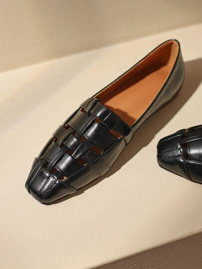 عطلة حذاء لوفر مسطح الى تفاصيل محبوك حذاء مسطح سهل الارتداء