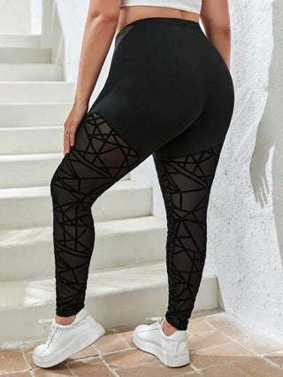 SHEIN Essnce طماق طباعة هندسية ادخال شبكي مقاس كبير
