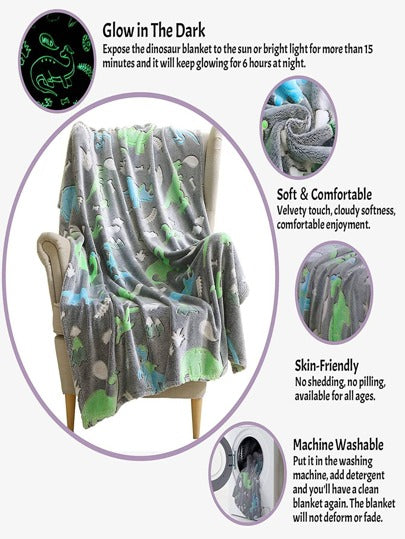 قطعة واحدة نمط الديناصور يضئ في الظلام بطانية لطيفة قماش مريح بطانية الى منزل
