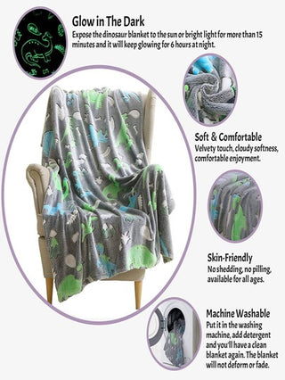 قطعة واحدة نمط الديناصور يضئ في الظلام بطانية لطيفة قماش مريح بطانية الى منزل