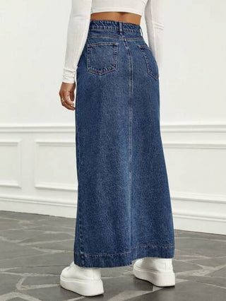 EZwear تنورة دنيم خصر عالي فتحة للفخذ