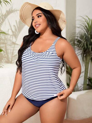 طقم تانكيني حريمي Swim Lushoire تانكيني مخطط مقاس كبير للشاطئ الصيفي