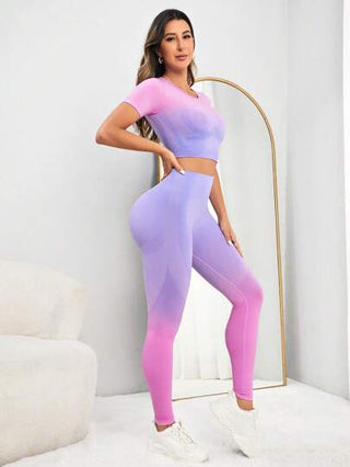 SHEIN Sport Studio مجموعة رياضية نسائية ذات تحكم في البطن بطبعة أومبير