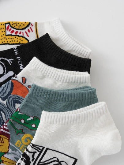 جوارب كاحل بطباعة جلد التمساح و بطباعة أحرف كاجوال الى الحياة اليومية 5 أزواج للرجال