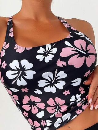 طقم تانكيني حريمي Swim Lushoire طقم بكيني بأربطة جانبية بسحاب بطبعة زهرية شاطئ الصيف