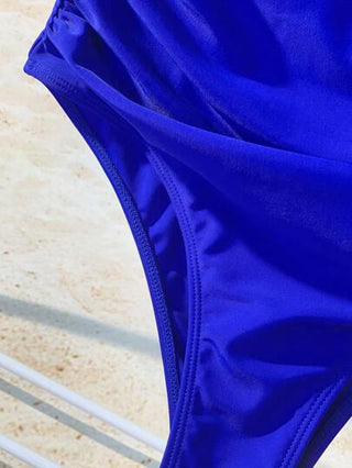 طقم تانكيني حريمي Swim طقم بكيني بخصر عالٍ مكشكش مزين بالكشكشة للشاطئ الصيفي