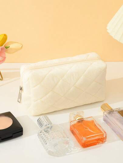 قطعة واحدة حقيبة المكياج ذات الزخرفة المرصعة بالماس والمحشوة بالبلايش العصرية والزيبرة، لذوي الاحتياجات السفرية لحفظ مستلزمات العناية بالبشرة والمكياج والتزيين، هدايا مثالية للأمهات وأصدقائك وعيد الميلاد وصالون المنزل وتنظيم المجوهرات والأظافر