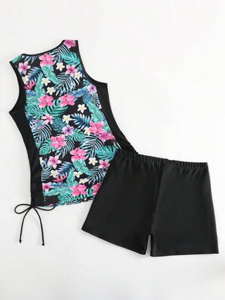 طقم تانكيني حريمي Swim Lushoire شورت طباعة استوائية للشاطئ الصيفي تانكيني