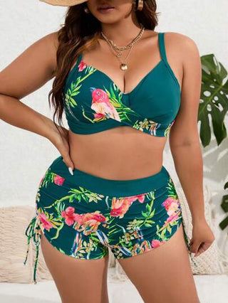 Swim Lushoire مجموعة بيكيني بطبعات استوائية بحجم زائد لصيف الشاطئ مع دفع الصدر لأعلى