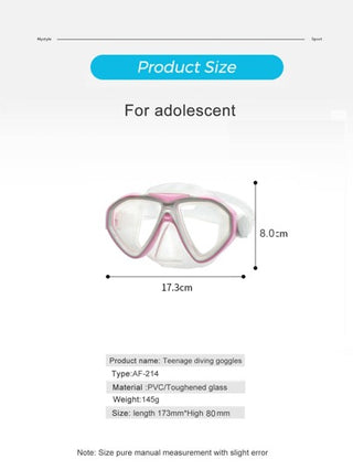 MYSTYLE قناع الغطس وجهاز تنفس للمراهقين، معدات الغطس والسباحة، نظارة مضادة للضباب مع غطاء للأنف ذات إطار كبير وجودة عالية للسباحة في المياه العميقة
