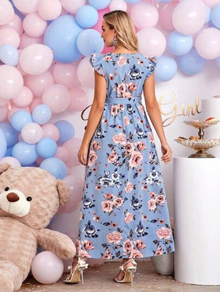Loomaby فستان حمل أنيق للاستحمام بطباعة زهور بدون أكمام