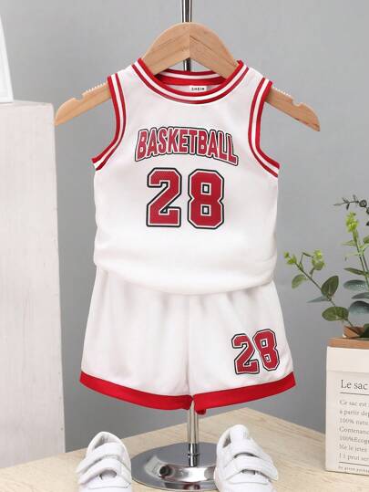 للاولاد الاطفال بطباعة أحرف مقلم مخطط لباس علوي تانك & بنطلون قصير