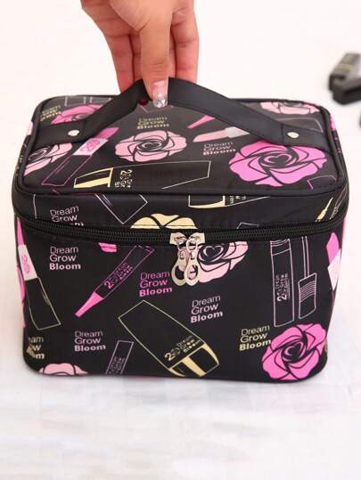 DAONIAO حقيبة مكياج ذات نمط وردة ، قابلة للطي وبسعة كبيرة ،حقيبة مستحضرات تجميل قابلة للحمل ومقاومة للماء ،منظم الحقائب الشخصية ومستحضرات التجميل ، هدايا ضرورية لتنظيم الأظافر والأكسسوارات المحكمة الغلق