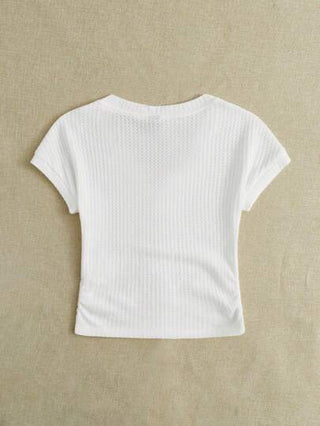 EZwear تي شيرت قصير موحدة اللون محبوك مضلع
