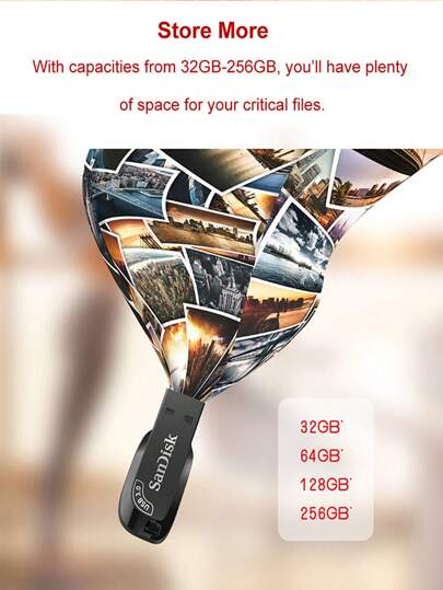 SANDISK القرص الفلاش الأسود من SanDisk بواجهة USB 3.0 بسعة 256 جيجابايت أو 128 جيجابايت أو 64 جيجابايت أو 32 جيجابايت، ذاكرة محمولة USB