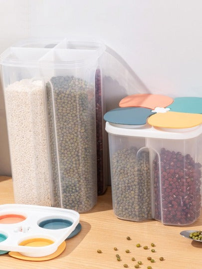 صندوق تخزين غذائي بلاستيكي محكم الإغلاق بأقسام لتنظيم المطبخ، يمكن استخدامه للحبوب والحبوب الأخرى، لون عشوائي