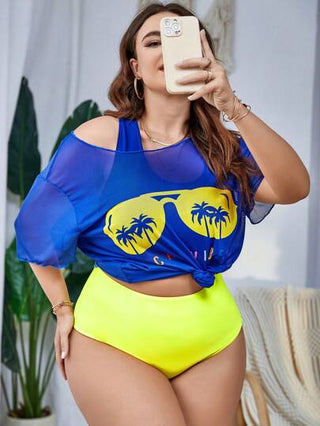 Swim Lushoire تانكيني مطبوع بطبعة استوائية بحجم كبير مع غطاء للشاطئ الصيفي