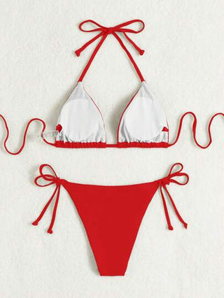 Swim Basics مجموعة بكيني ذات رباط أحمر للنساء للصيف قطعتان
