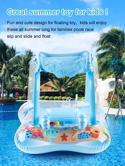 حلق سباحة للأطفال بزخرفة أجراس مفروش بنمط الحياة البحرية مع حوض سباحة مظلل 1 قطعة
