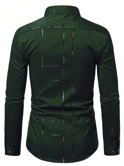 Manfinity Homme قميص جاكار أزرار علوية للرجال