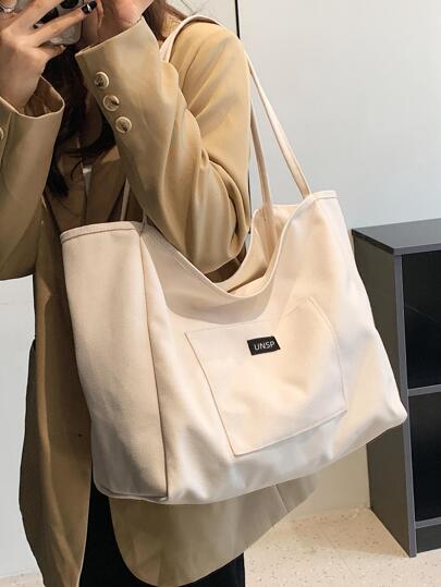 حقيبة تسوق كانفاس ذات لون أحادي موضة للنساء حقيبة كتف كبيرة السعة حقيبة كتب للطلاب ، مستلزمات عيد الميلاد الأصناف الجديدة لعيد الحب