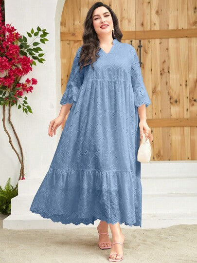 Mulvari فستان ماكسي سموك مع رقبة مفصلة وكشكشة المنحدر، ملابس نسائية