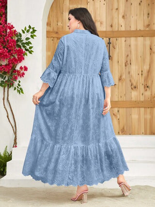 Mulvari فستان ماكسي سموك مع رقبة مفصلة وكشكشة المنحدر، ملابس نسائية