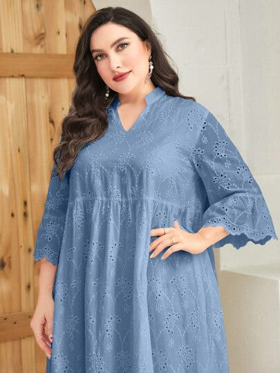 Mulvari فستان ماكسي سموك مع رقبة مفصلة وكشكشة المنحدر، ملابس نسائية