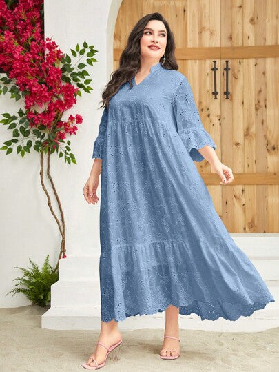 Mulvari فستان ماكسي سموك مع رقبة مفصلة وكشكشة المنحدر، ملابس نسائية