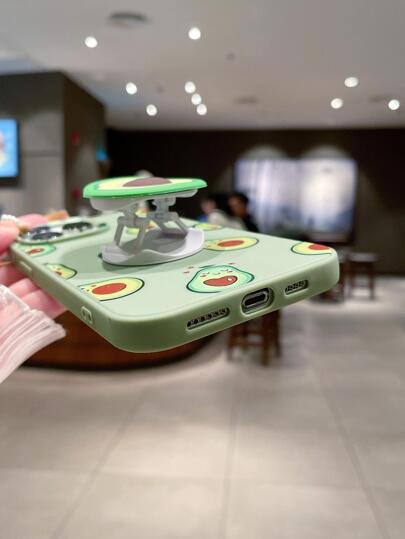 غطاء هاتف قابل للاستخدام مع آيفون 16/16 برو/16 برو ماكس/16E، من تصميم مصنوع من مادة ناعمة واقية من السقوط، مناسب للنساء بطبعة أفوكادو صيفية