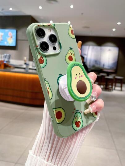 غطاء هاتف قابل للاستخدام مع آيفون 16/16 برو/16 برو ماكس/16E، من تصميم مصنوع من مادة ناعمة واقية من السقوط، مناسب للنساء بطبعة أفوكادو صيفية