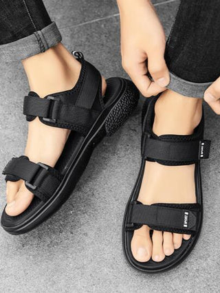 للرجال غير منزلق مزخرف برقعة عبارة لاصق سحري صنادل رياضي , رياضي أسود قماش صنادل