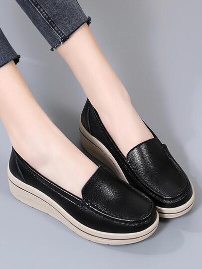 نساء سهل الارتداء كعب منحدر أحذية لوفر , أنيق أسود أحذية إسفين