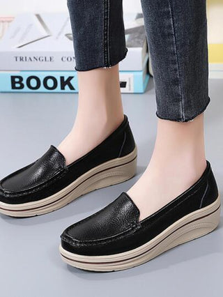 نساء سهل الارتداء كعب منحدر أحذية لوفر , أنيق أسود أحذية إسفين