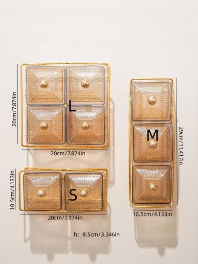 مجموعة صينية وحامل لتقديم الوجبات الخفيفة ذات اللون الكهرماني لحفظ الحلوى والمكسرات والبسكويت، للمطبخ، هدية عيد الميلاد