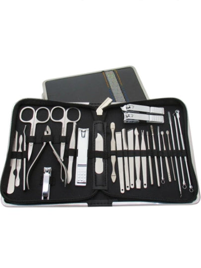 مجموعة 26 قطعة من مقص الأظافر واداوات العناية بالأظافر منها قاطع أظافر من الفولاذ المقاوم للصدأ، وشبشب جلد الأقدام المزيل، مناسبة للنساء والرجال للسفر والحقيبة والتنظيم والتخزين