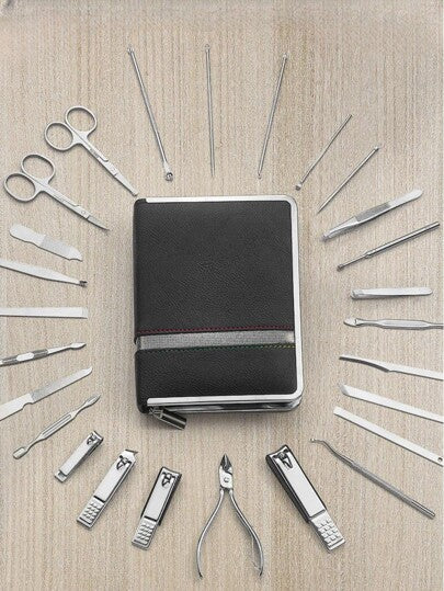 مجموعة 26 قطعة من مقص الأظافر واداوات العناية بالأظافر منها قاطع أظافر من الفولاذ المقاوم للصدأ، وشبشب جلد الأقدام المزيل، مناسبة للنساء والرجال للسفر والحقيبة والتنظيم والتخزين