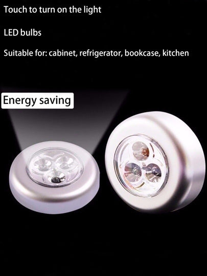 مصباح لمس دائري إبداعي بثلاثة مصابيح LED قطعة واحدة، مفتاح ضغط، للاستخدام في السيارة، ضوء حائط للخزانة/القراءة قابل للالصاق