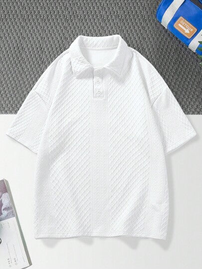 Manfinity Hypemode قميص بولو موحدة اللون منخفض الاكتاف للرجال