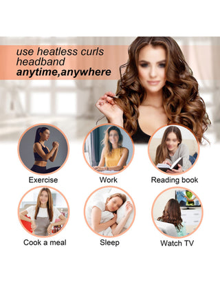 طقم أدوات للتموج بدون حرارة لليل شامل شريطة الرأس وأدوات التثبيت مثل المشابك والجداديل لإنشاء تجعيدات الشعر طوال الليل. مناسب للشعر الطويل والكثيف والرفيع والمجعد أو المستقيم. اكسسوارات باللون الوردي ، أداة تجعيد الشعر بدون حرارة