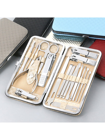 طقم مناكير مكون من 19 قطعة أدوات العناية بالأظافر، مجموعة مقصات وملقط الأظافر للاستخدام المنزلي قطعة واحدة