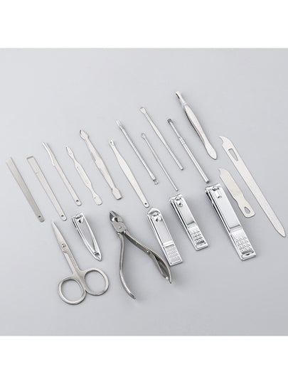 طقم مناكير مكون من 19 قطعة أدوات العناية بالأظافر، مجموعة مقصات وملقط الأظافر للاستخدام المنزلي قطعة واحدة