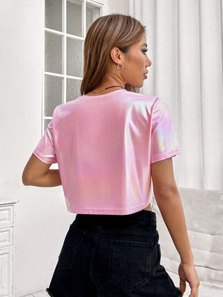 EZwear قميص قصير هولوغرافي لصيف Y2k